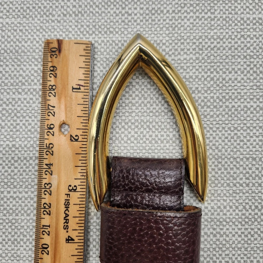 Christian Dior 607 Small Brown Pebbled Leather Belt Gold Color Buckle